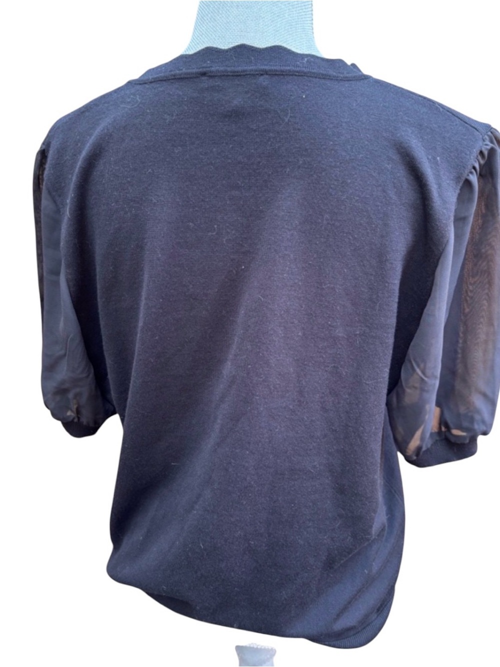 Mixed Media Adrianna Papell Knit Top Sheer Puff Sleeve S (fits like M) Elegant - Picture 5 of 6